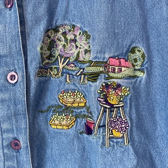 Vintage Eldorado Button Down Shirt with Artistic Garden Embroidery size XL - Picture 4 of 12